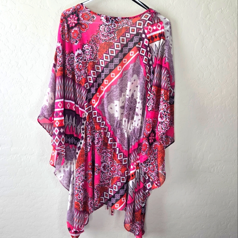 Maggie Barnes Bohemian Open Cardigan 2X Multicolor Kimono Sleeve Tie Waist - Picture 3 of 11